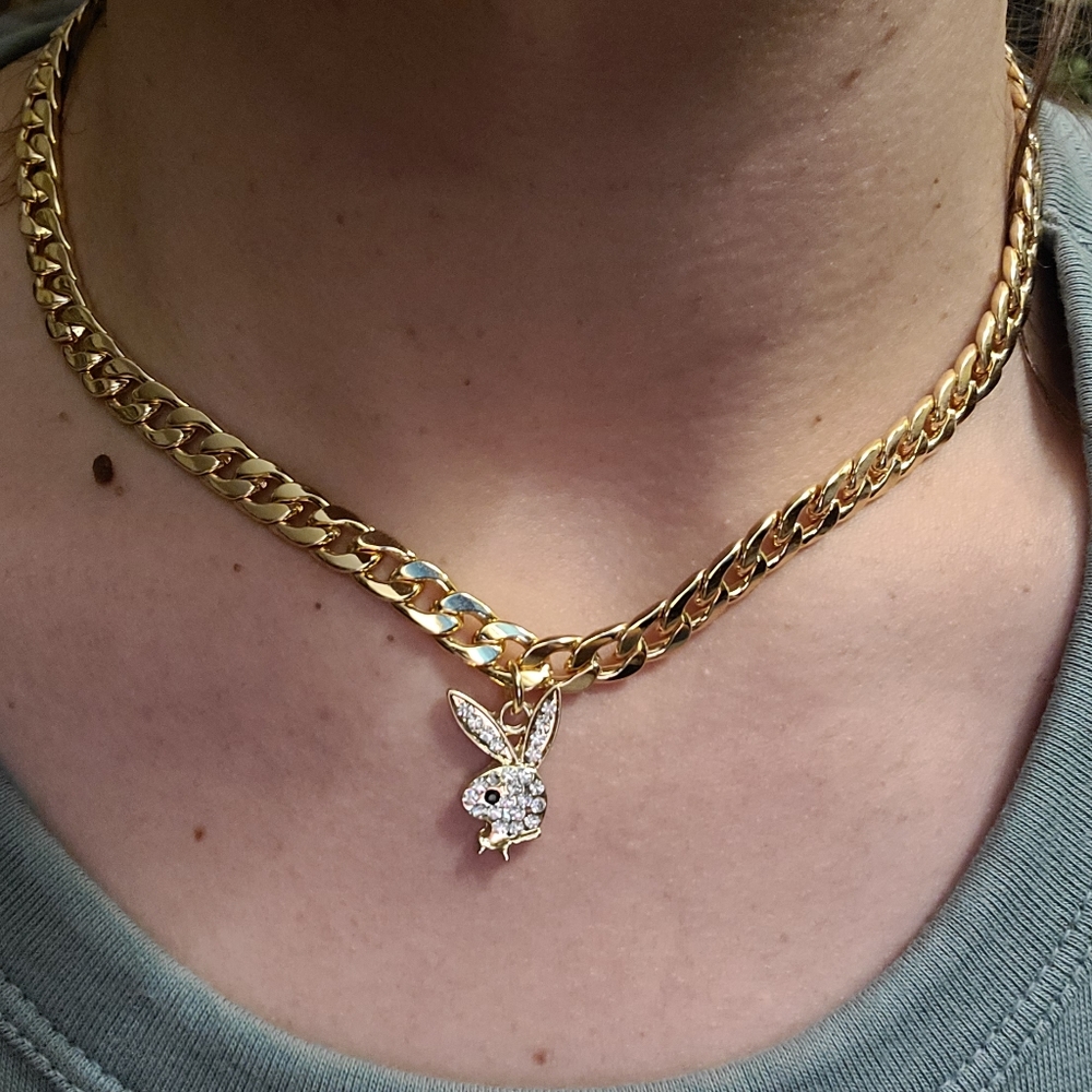 14kt gold dipped thick chain necklace with pendant